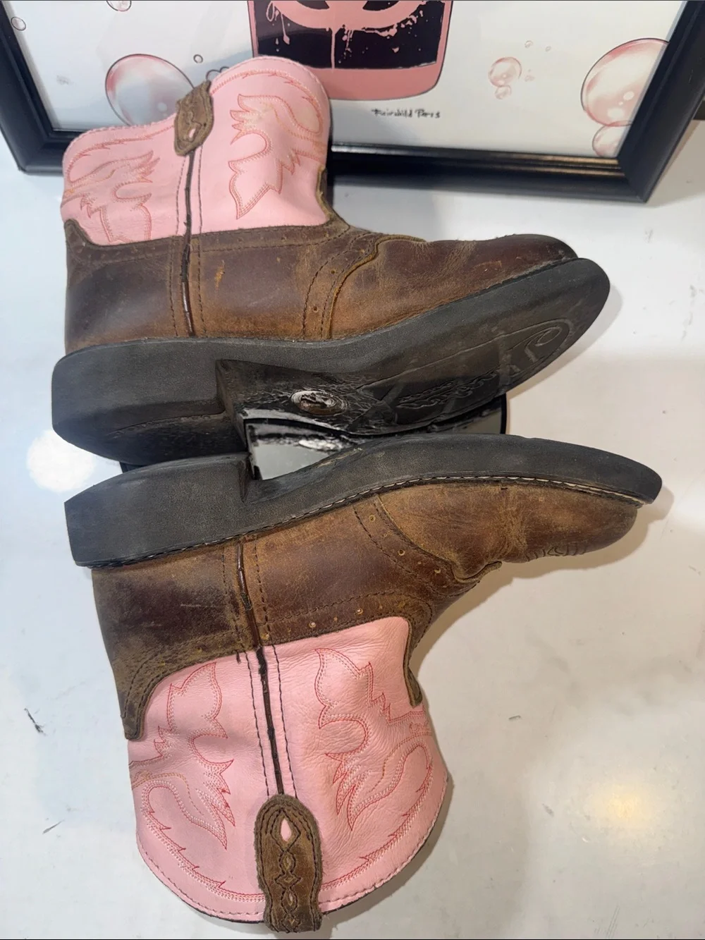Justin Gypsy Girls Pink Shaft Brown Leather Western Cowboy Boots - Size 3D